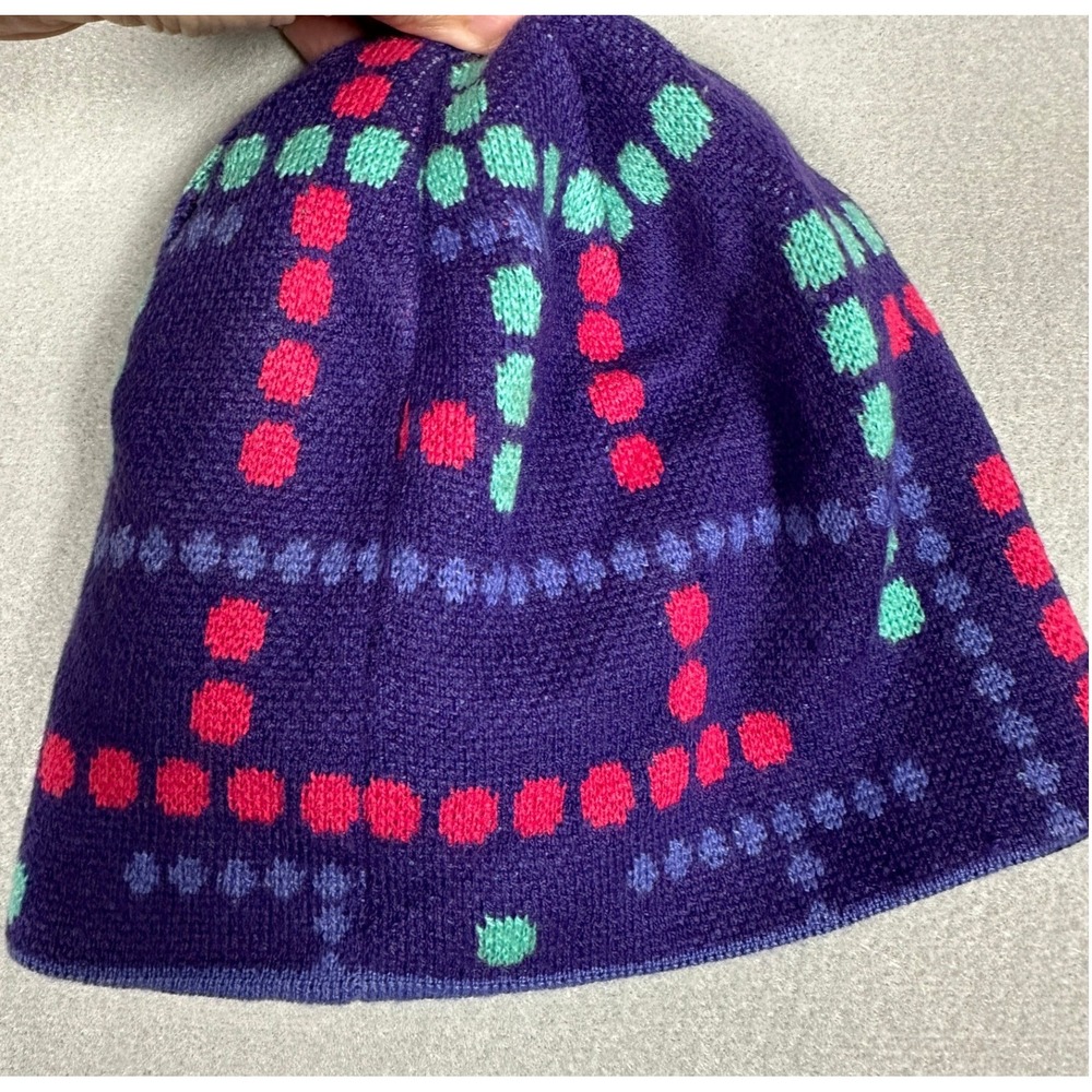 NEW Columbia Beanie Hat Youth Large-XL Reversible Purple Geometric Dot Logo Knit